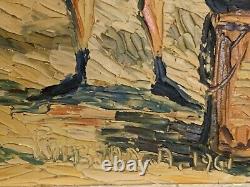 Ancient painting hsb landscape horses Camargue animated scene Circky André Poirson