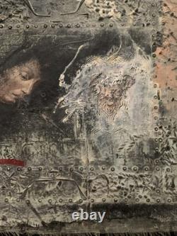 Ancient painting oil mixed composition sculpture portrait of a melancholic woman