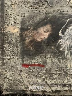 Ancient painting oil mixed composition sculpture portrait of a melancholic woman