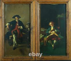 Ancient painting st. Meissonier portrait man reading book smoker tavern x 2