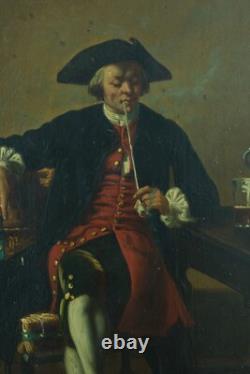 Ancient painting st. Meissonier portrait man reading book smoker tavern x 2