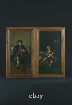 Ancient painting st. Meissonier portrait man reading book smoker tavern x 2