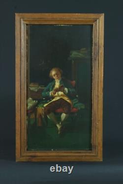Ancient painting st. Meissonier portrait man reading book smoker tavern x 2