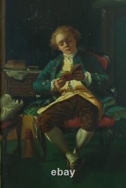 Ancient painting st. Meissonier portrait man reading book smoker tavern x 2