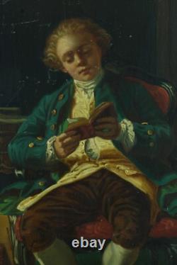 Ancient painting st. Meissonier portrait man reading book smoker tavern x 2