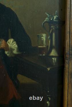 Ancient painting st. Meissonier portrait man reading book smoker tavern x 2