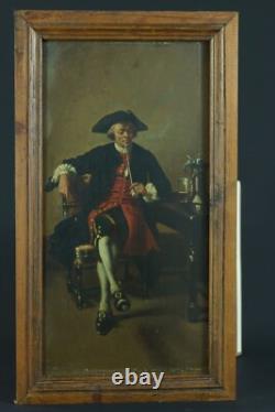 Ancient painting st. Meissonier portrait man reading book smoker tavern x 2