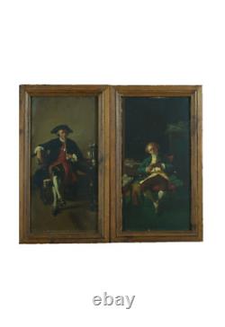 Ancient painting st. Meissonier portrait man reading book smoker tavern x 2