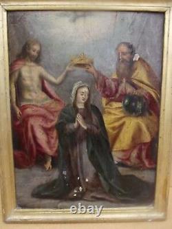 Ancient religious painting: The Coronation of the Virgin, HSP 17th-18th century, to be dated