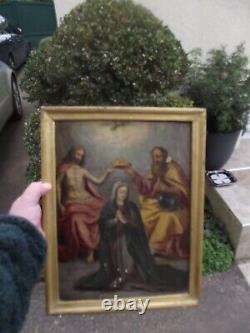 Ancient religious painting: The Coronation of the Virgin, HSP 17th-18th century, to be dated