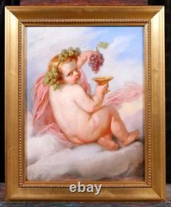 Ancient tableau by Henri Joseph Dillens child angel Cupid love autumn wine