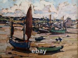André Prévôt-valeri 1890-1959 Hsp Boats On Strike In Camaret 27 X 34