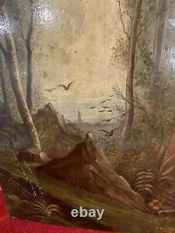 Animated Oil Landscape Painting Under Wood Barbizon French School Early 20th Century