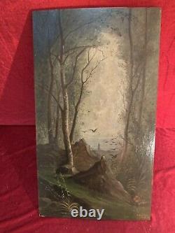 Animated Oil Landscape Painting Under Wood Barbizon French School Early 20th Century