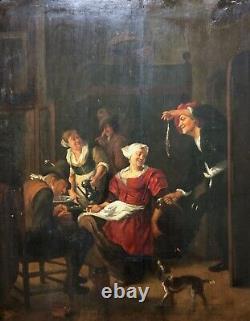 Animated Scene in the Kitchen, Oil on Parquet Panel, 18th Century or Earlier