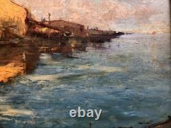 Animated Seaside Marine Painting HSP BOZZATO Attilio Achille (1886-1954)