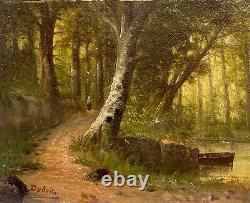 Animated Undergrowth. Oil on panel from the 19th century, signed DUBOIS. 18X36 cm.