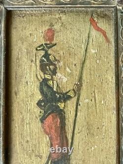 Anonymous Oil on Wood Soldier Miniature Bronze Frame 19th Century