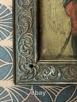 Anonymous Oil on Wood Soldier Miniature Bronze Frame 19th Century