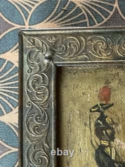 Anonymous Oil on Wood Soldier Miniature Bronze Frame 19th Century