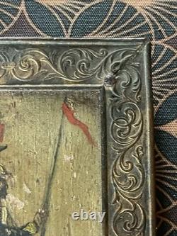 Anonymous Oil on Wood Soldier Miniature Bronze Frame 19th Century