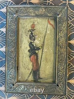 Anonymous Oil on Wood Soldier Miniature Bronze Frame 19th Century