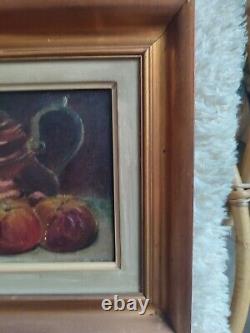 Anonymous oil on canvas Still Life with Teapot and Apples golden wood frame