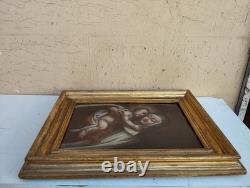 Antique 17th Century Square Painting Oil on Canvas of Mary with Child Wooden Frame