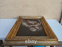 Antique 17th Century Square Painting Oil on Canvas of Mary with Child Wooden Frame