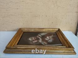 Antique 17th Century Square Painting Oil on Canvas of Mary with Child Wooden Frame