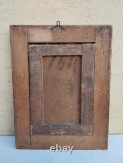 Antique 17th Century Square Painting Oil on Canvas of Mary with Child Wooden Frame
