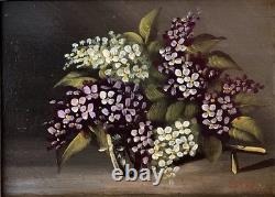 Antique French Oil Painting on Panel, Floral Still Life, Original Frame, Signed