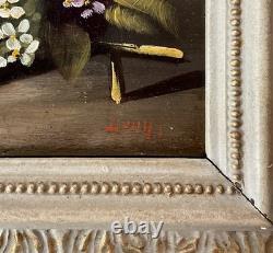 Antique French Oil Painting on Panel, Floral Still Life, Original Frame, Signed
