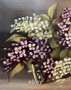 Antique French Oil Painting on Panel, Floral Still Life, Original Frame, Signed