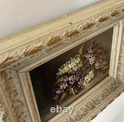 Antique French Oil Painting on Panel, Floral Still Life, Original Frame, Signed