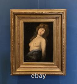 Antique French School Female Nude Oil Painting, circa 1900, Signed Oil on Panel, Framed