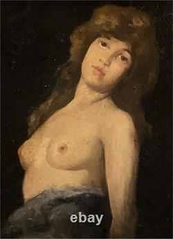 Antique French School Female Nude Oil Painting, circa 1900, Signed Oil on Panel, Framed