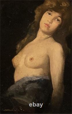 Antique French School Female Nude Oil Painting, circa 1900, Signed Oil on Panel, Framed