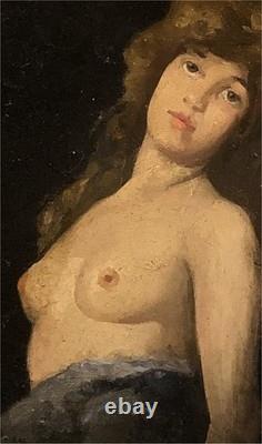 Antique French School Female Nude Oil Painting, circa 1900, Signed Oil on Panel, Framed