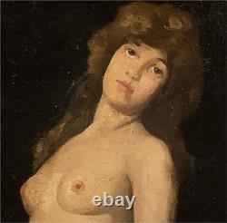 Antique French School Female Nude Oil Painting, circa 1900, Signed Oil on Panel, Framed