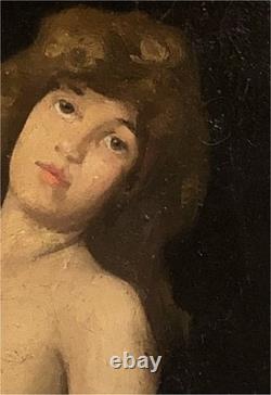 Antique French School Female Nude Oil Painting, circa 1900, Signed Oil on Panel, Framed