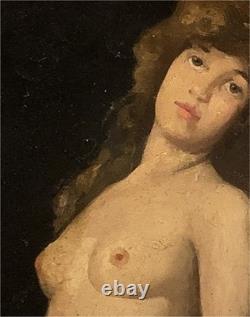 Antique French School Female Nude Oil Painting, circa 1900, Signed Oil on Panel, Framed