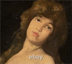 Antique French School Female Nude Oil Painting, circa 1900, Signed Oil on Panel, Framed