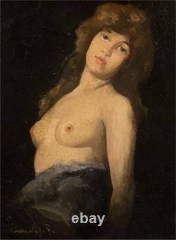 Antique French School Female Nude Oil Painting, circa 1900, Signed Oil on Panel, Framed