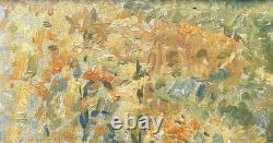Antique Landscape Road Trees, Impressionist Oil Painting on Hardwood, Framed