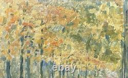 Antique Landscape Road Trees, Impressionist Oil Painting on Hardwood, Framed