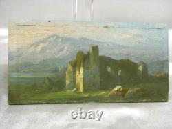 Antique Mountain Landscape Painting 1899 Oil on Wood Panel
