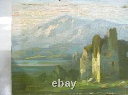 Antique Mountain Landscape Painting 1899 Oil on Wood Panel