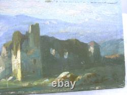 Antique Mountain Landscape Painting 1899 Oil on Wood Panel