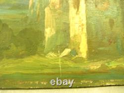 Antique Mountain Landscape Painting 1899 Oil on Wood Panel